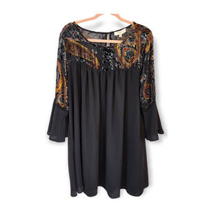 Umgee Women's Black Crushed Velvet Yoke Tunic Dress Size 1XL NWOT